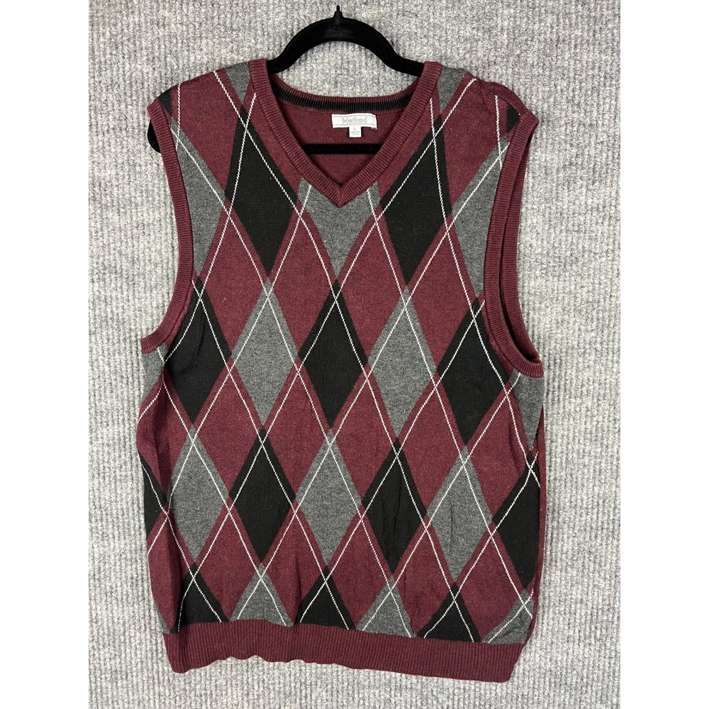 Method Argyle Sweater Vest Large Burgundy Preppy Academia Old Money Grandpa 90s